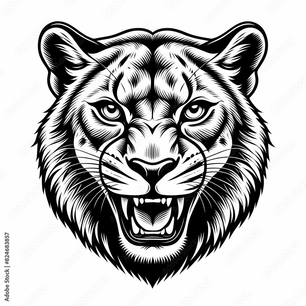 Roaring Cougar head logo: Perfect for T-shirts, business cards, and logos. Exudes strength and resilience