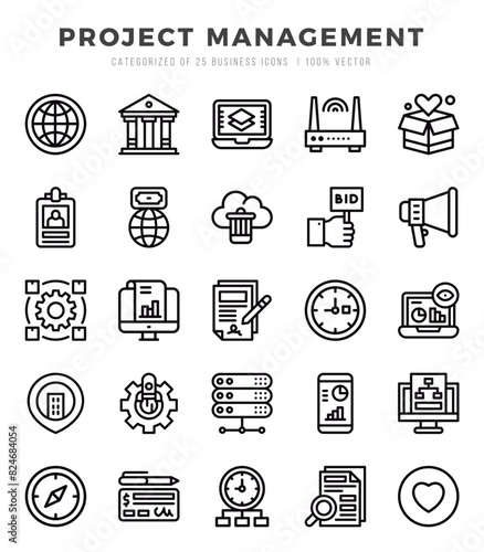Project Management Icon Pack 25 Vector Symbols for Web Design. photo