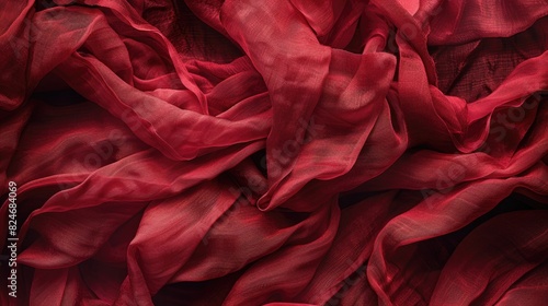Close up of red cloth on table. Suitable for textile or home decor concepts photo