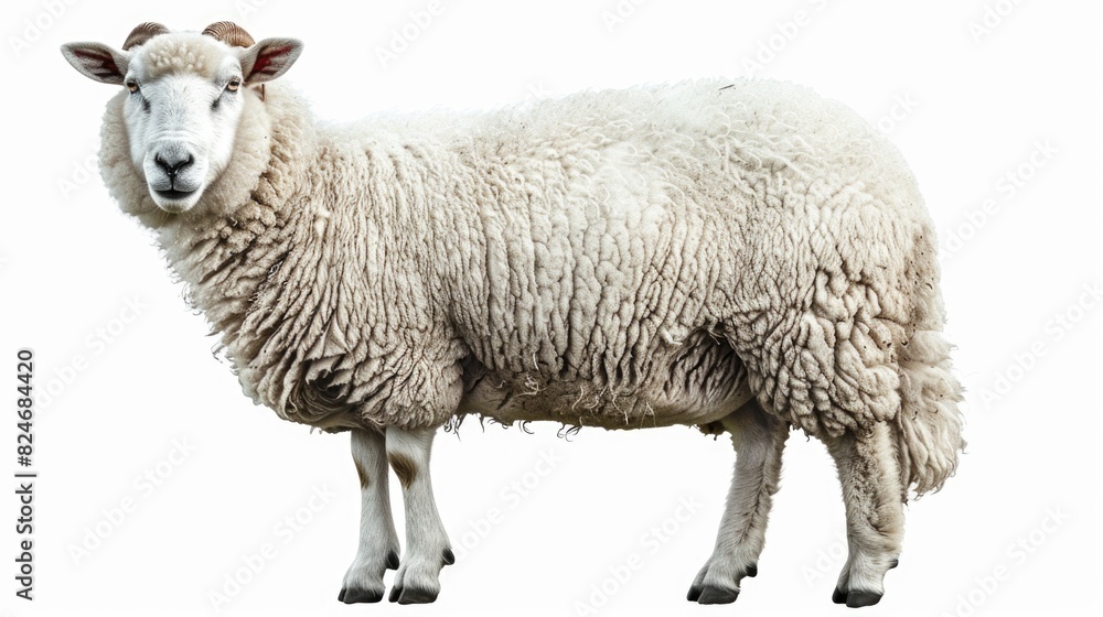 A sheep standing in front of a white background. Suitable for various projects A sheep standing in front of a white background. Suitable for various projects