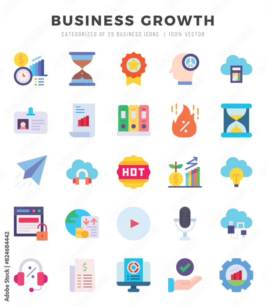Collection of Business Growth 25 Flat Icons Pack. Collection of Business Growth 25 Flat Icons Pack.