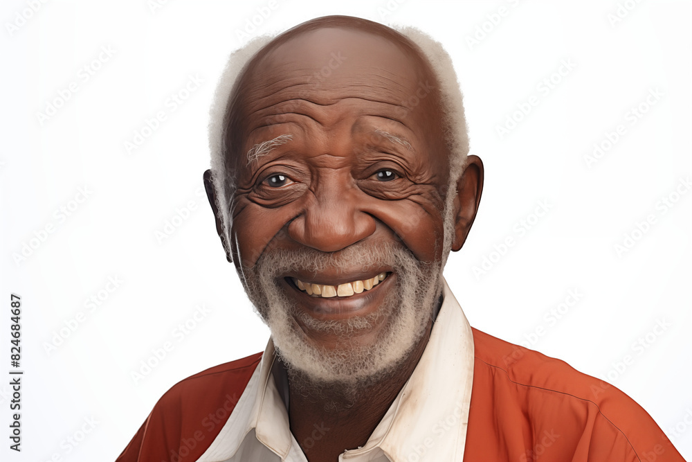 Smiling senior black man on white background. Topics related to old age. afro american. Africa. Retirement home. Retirement. Image for Graphic Designer. Senior residence. AI. Smiling senior black man on white background. Topics related to old age. afro american. Africa. Retirement home. Retirement. Image for Graphic Designer. Senior residence. AI.