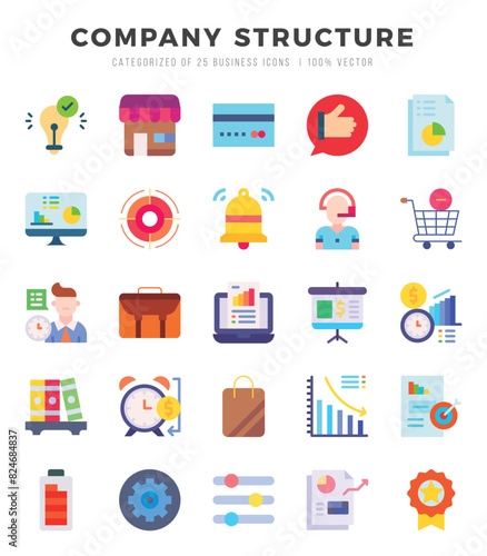 Set of 25 Company Structure Flat Icons Pack.