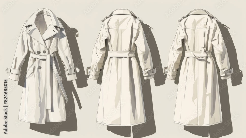 A detailed illustration of a trench coat. Perfect for fashion design projects A detailed illustration of a trench coat. Perfect for fashion design projects
