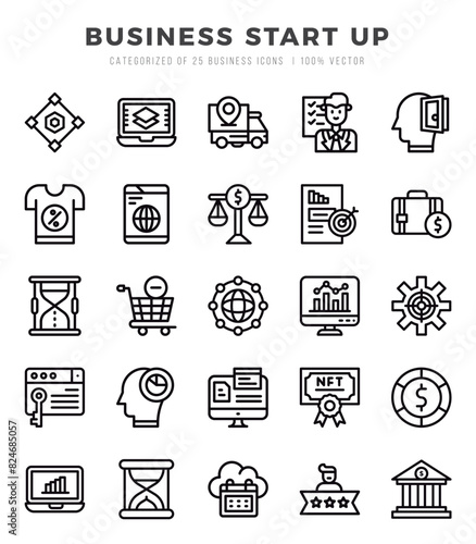 Set of Business Start Up Icons. Simple Lineal art style icons pack.