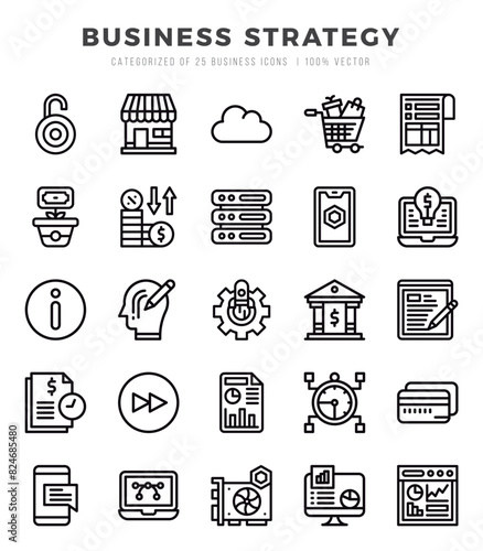 Set of Lineal Business Strategy Icons. Lineal art icon. Vector illustration