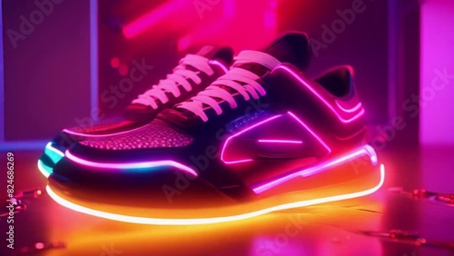 Vibrant neon lights accentuate the sleek design and stylish appeal of the sneakers
