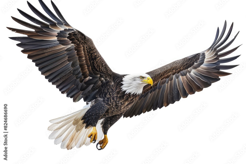 Fototapeta premium Majestic bald eagle soaring through the sky. Ideal for patriotic and wildlife themed projects