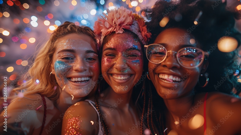 Diverse LGBTQ+ Friends Celebrating Vibrant New Year's Eve with Colorful Fireworks Display Diverse LGBTQ+ Friends Celebrating Vibrant New Year's Eve with Colorful Fireworks Display