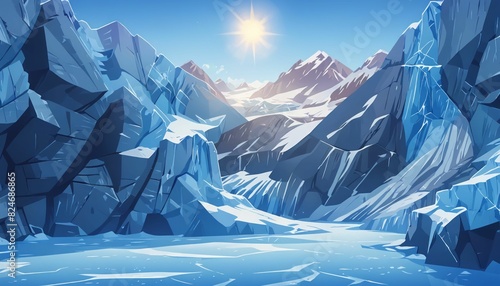 Majestic Glacier with Crevasses Vector Art Background photo