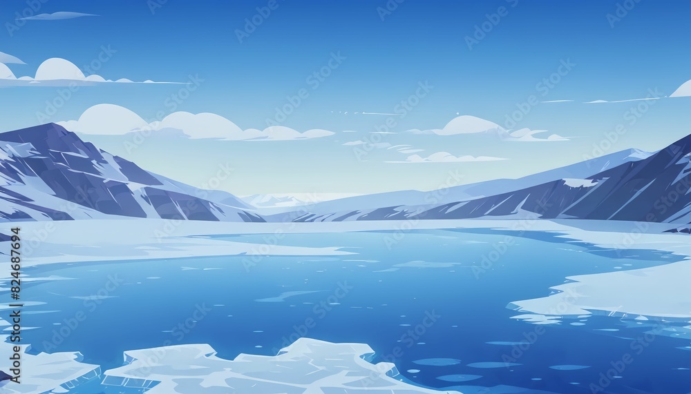 Ice-Covered High Altitude Lake Vector Art Background