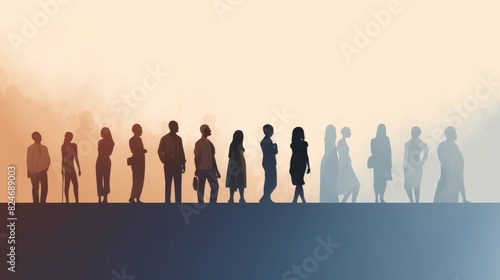 Group diversity silhouette multiethnic people from the side. Community of colleagues or collaborators. Concept of bargain agreement or pact. Collaborate. Co-workers. Harmony. Organization photo