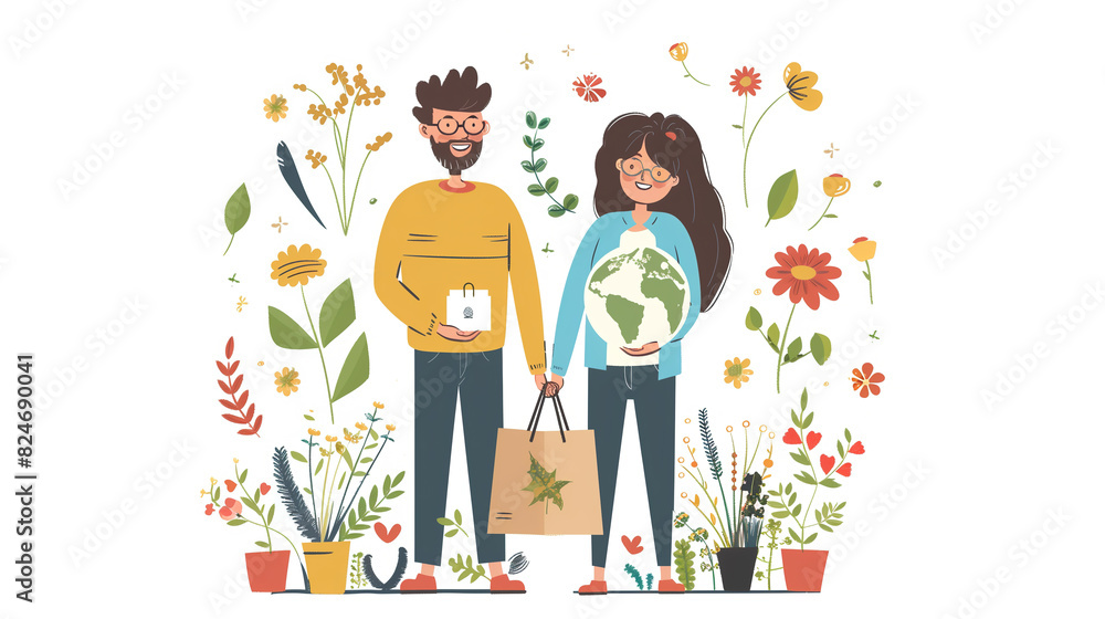 Couple Celebrates Earth Day Together With Sustainable Lifestyle Choices Surrounded by Plants Couple Celebrates Earth Day Together With Sustainable Lifestyle Choices Surrounded by Plants