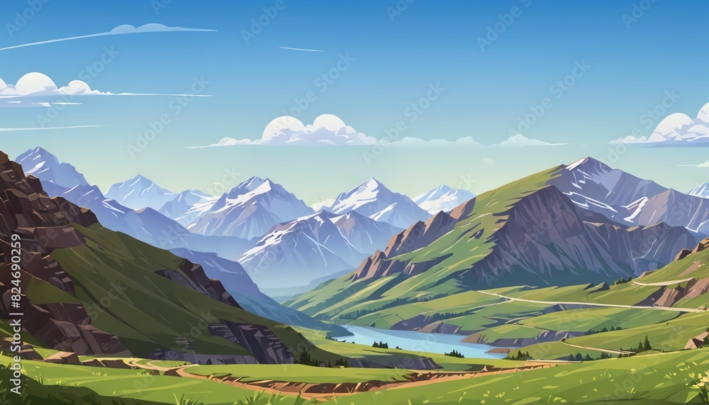 Panoramic Views from High Mountain Pass Vector Art Background Panoramic Views from High Mountain Pass Vector Art Background