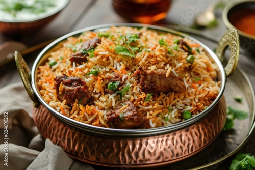 Spicy Biryani rice food. Spicy meat food. Generate Ai