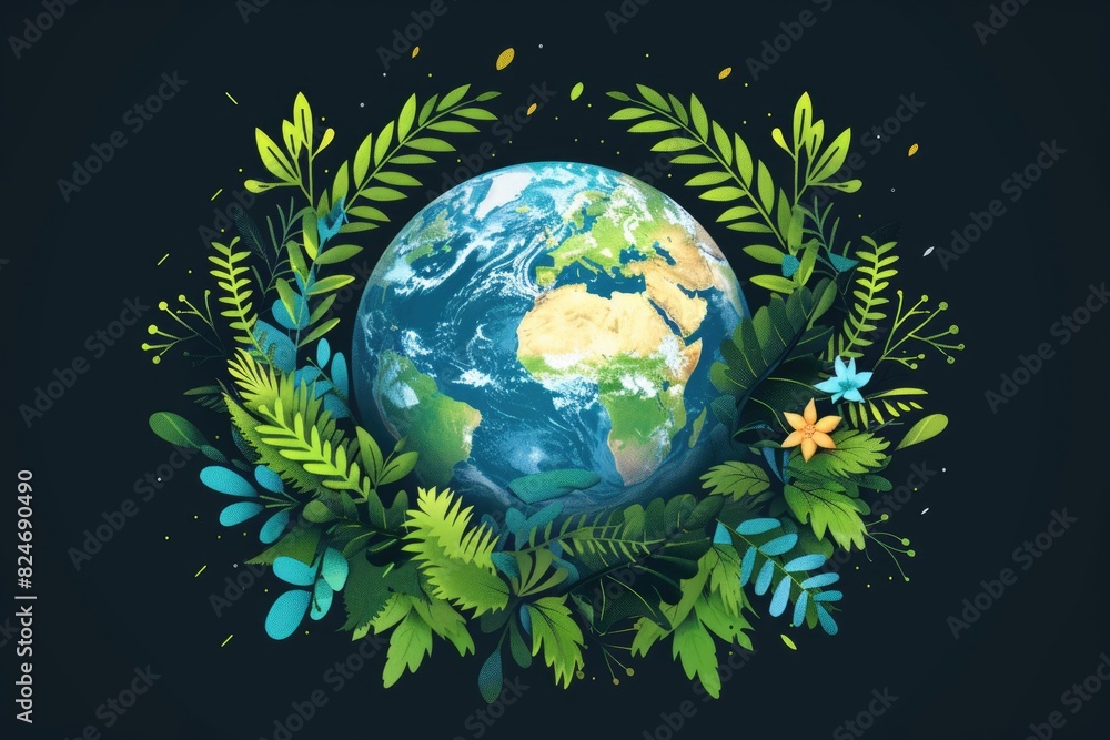Green Earth and Leaf Illustration