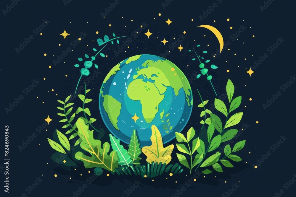 Green Earth and Leaf Illustration Green Earth and Leaf Illustration