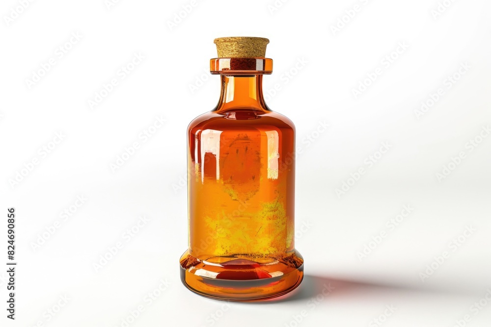 A glass bottle filled with liquid on a table, suitable for various concepts A glass bottle filled with liquid on a table, suitable for various concepts