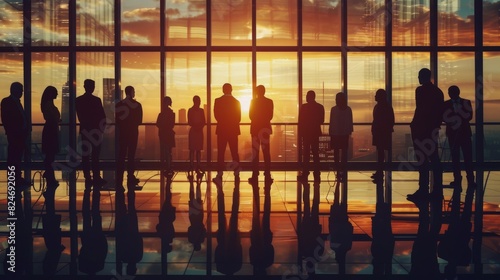 Group of business people silhouettes looking ahead together