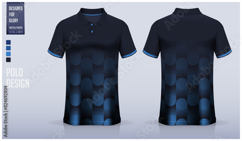 Polo shirt mockup template design for soccer jersey, football kit or sportswear. Sport uniform in front view and back view. T-shirt mockup for sport club. Fabric pattern.