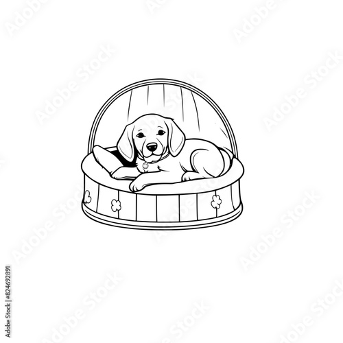 A cartoon irish setter in a dog bed coloring page generative ai