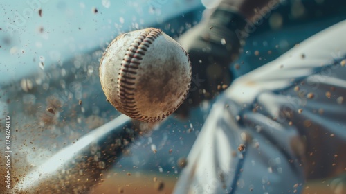 Sports concept, baseball player hitting ball with bat
