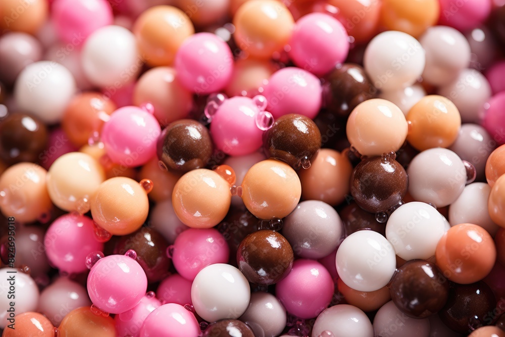 Bubble Tea Mix: Close-up of pearls and flavors blending in bubble tea.