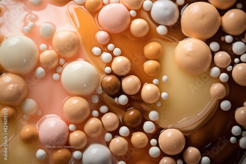 Bubble Tea Mix: Close-up of pearls and flavors blending in bubble tea.