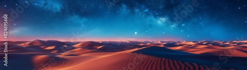 Empty space landscapes starry desert flat design front view night sky theme 3D render vivid