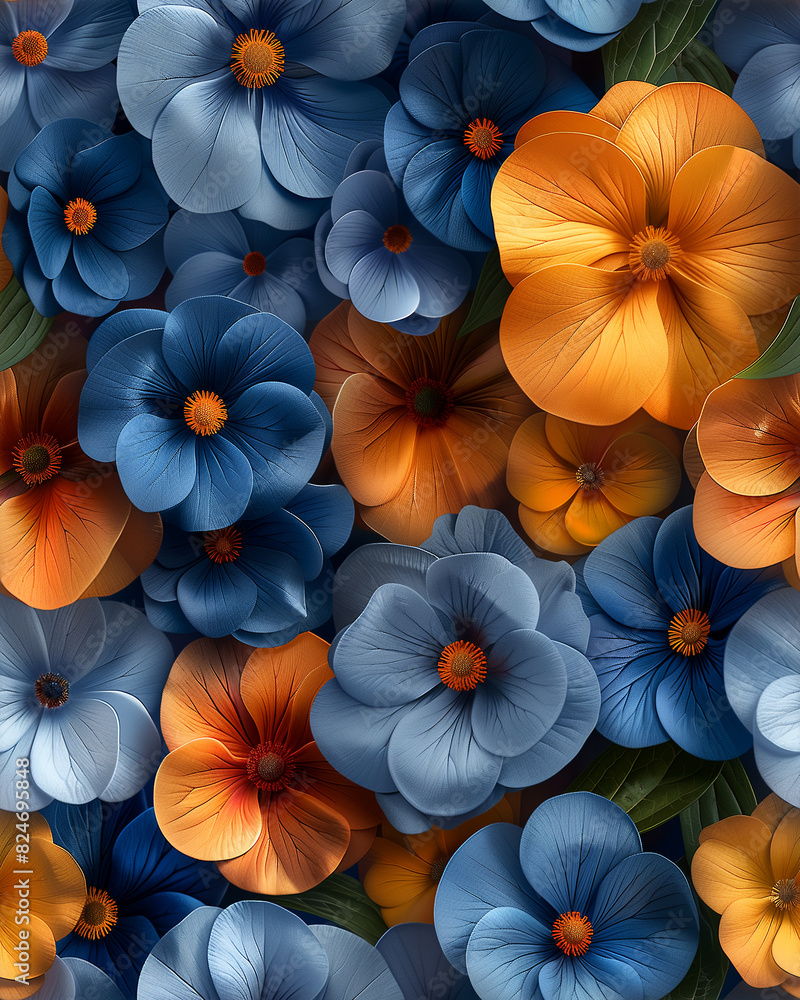 A colorful bouquet of flowers with blue and orange petals A colorful bouquet of flowers with blue and orange petals