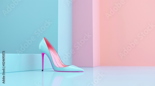 Elegant High Heels on Soft Pastel Background, Minimalist 3D Render
 photo