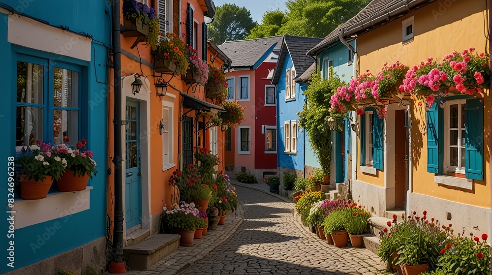 village street colorful houses in lined ai generated village street colorful houses in lined ai generated