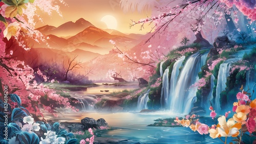 fantasy illustration of a mountain and flower © Danu