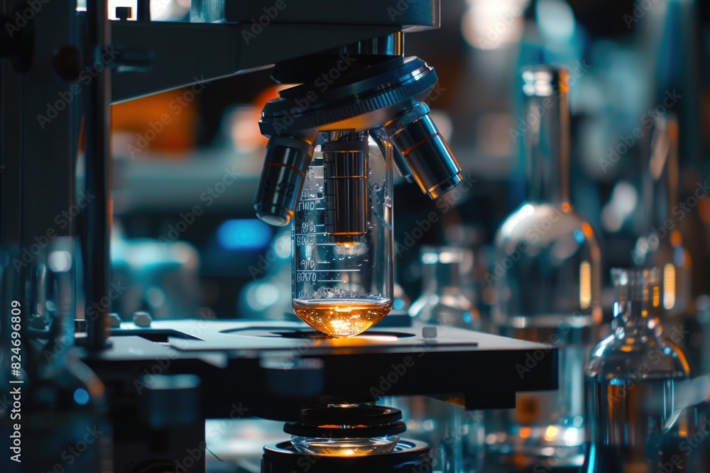 Close up of a microscope on a table. Perfect for scientific and educational projects Close up of a microscope on a table. Perfect for scientific and educational projects