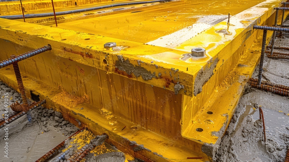 A large yellow piece of construction equipment on a construction site. Ideal for construction industry visuals