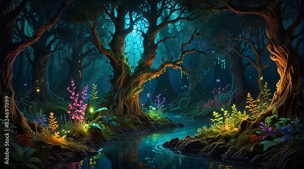 Fototapeta premium illustration of magical forest scene ai generated