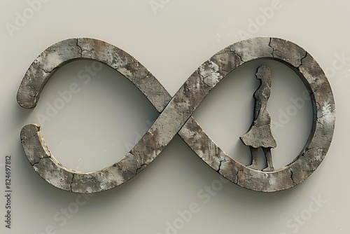 Stone carving 3D image of 8 march international women's day. white background. figure eight infini