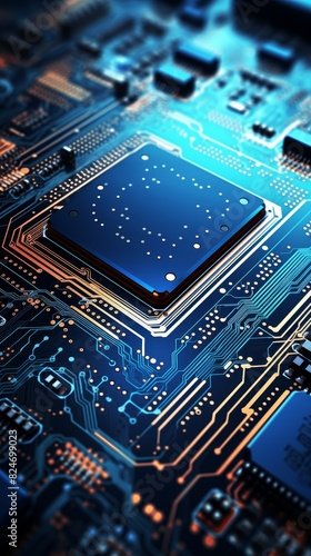 Semiconductor detailed view of semiconductor components from a top view showcasing electrical paths in a Technology tone with a Monochromatic Color Scheme