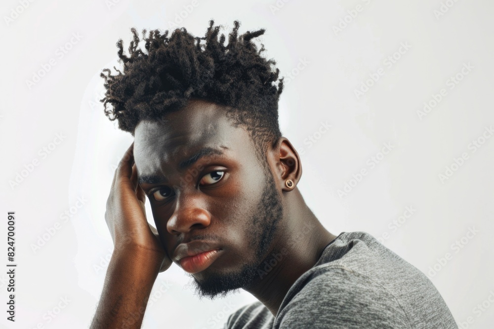 A man with a beard wearing a gray shirt. Suitable for business or casual concepts A man with a beard wearing a gray shirt. Suitable for business or casual concepts