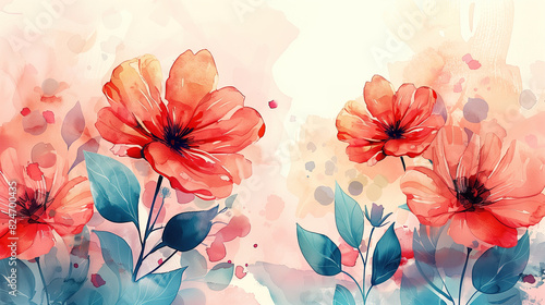 Red Flowers Painting on White Background