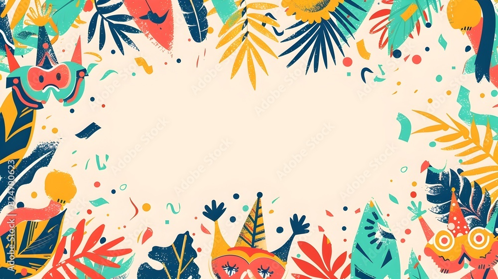 Vibrant Carnival Party Border Design with Blank Central Space for Customizable Background Vibrant Carnival Party Border Design with Blank Central Space for Customizable Background