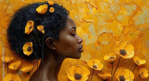Portrait of a black Woman with Yellow Flowers