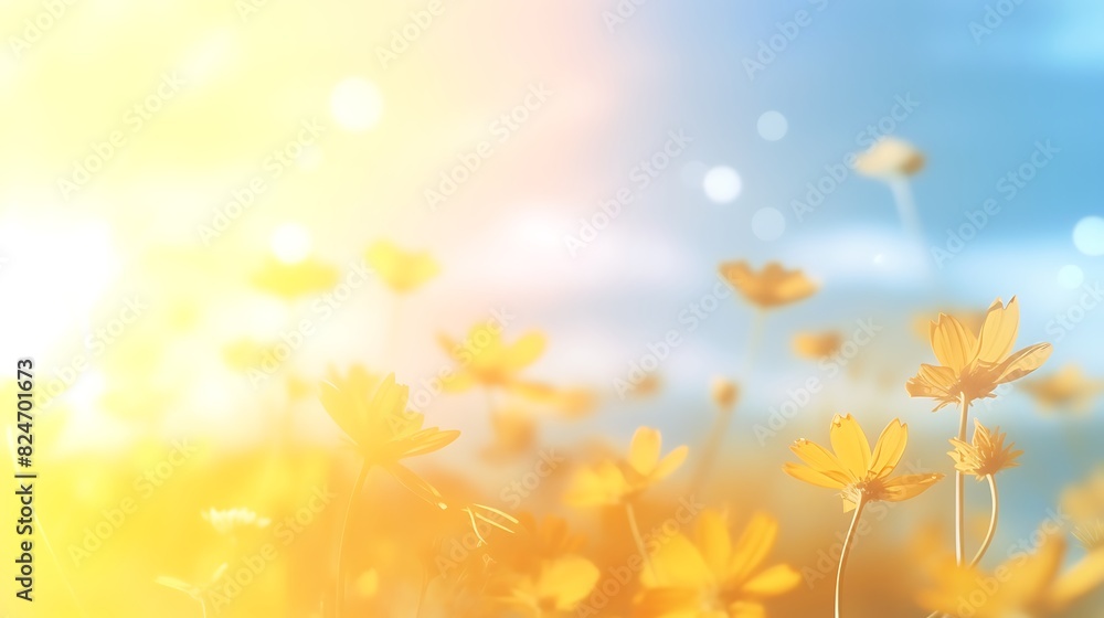 A peaceful day concept: Abstract sunshine sky with blurred beautiful yellow nature background