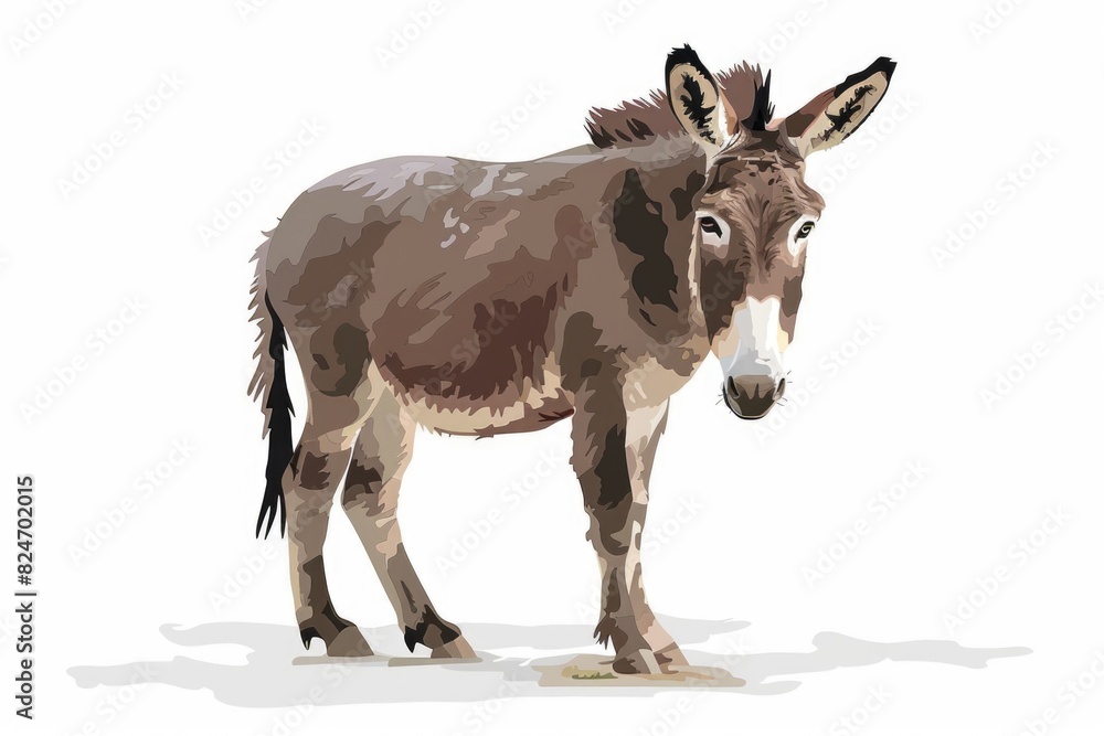 A solitary donkey standing on a white background, suitable for various projects A solitary donkey standing on a white background, suitable for various projects