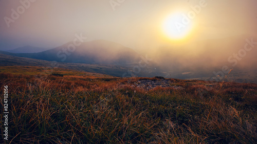 Amazing sunset in Ukrainian Carpathian mountains   Chornigysrsyi hrebet range