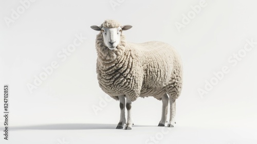 A sheep standing in a white room  suitable for various concepts