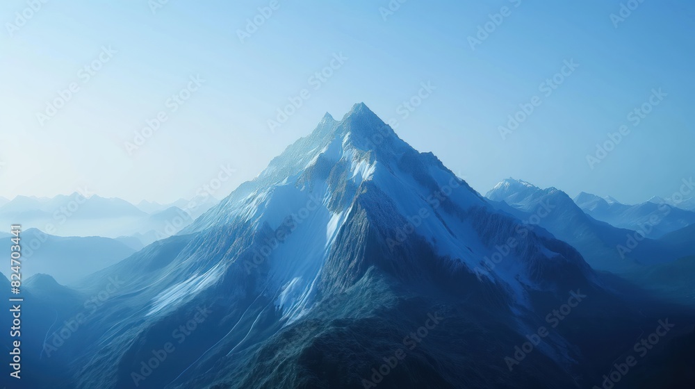 Majestic blue mountain peaks shrouded in fog create peaceful landscapes. Mountain ranges in the morning light create inspiring natural backgrounds