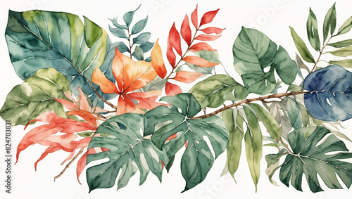 watercolor painting of a variety of tropical 