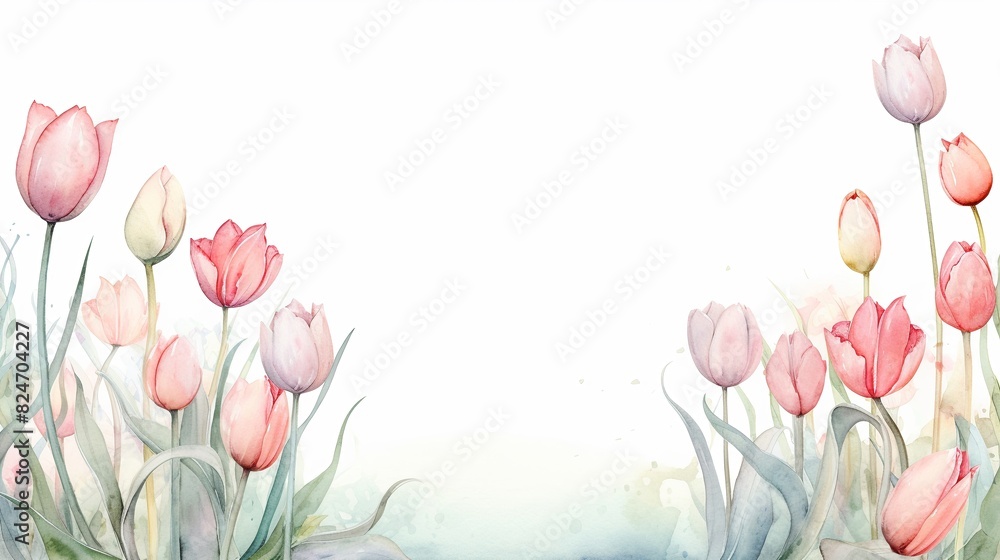 Fototapeta premium Delicate watercolor border frame with roses and hummingbirds intricate details