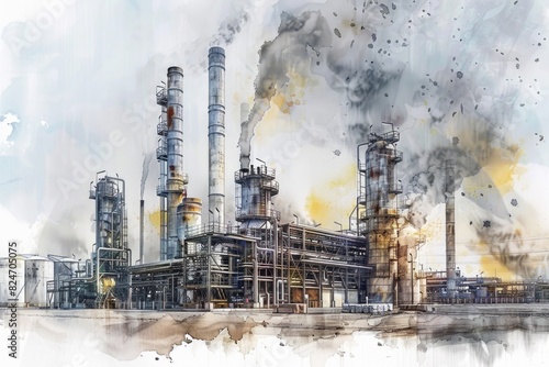 Drawing of a factory with smoke coming out of it. Suitable for illustrating industrial pollution